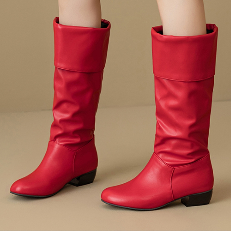 Waterproof Winter Boot - Slip on Knee High Boots Pleated
